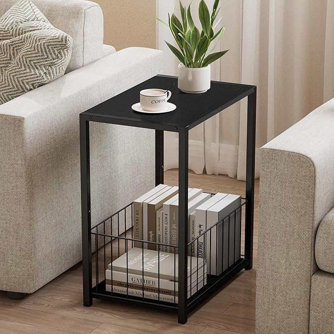 Homleke Side Table with Magazine Holder, Record Player Stand with LP Shelf - Image 9