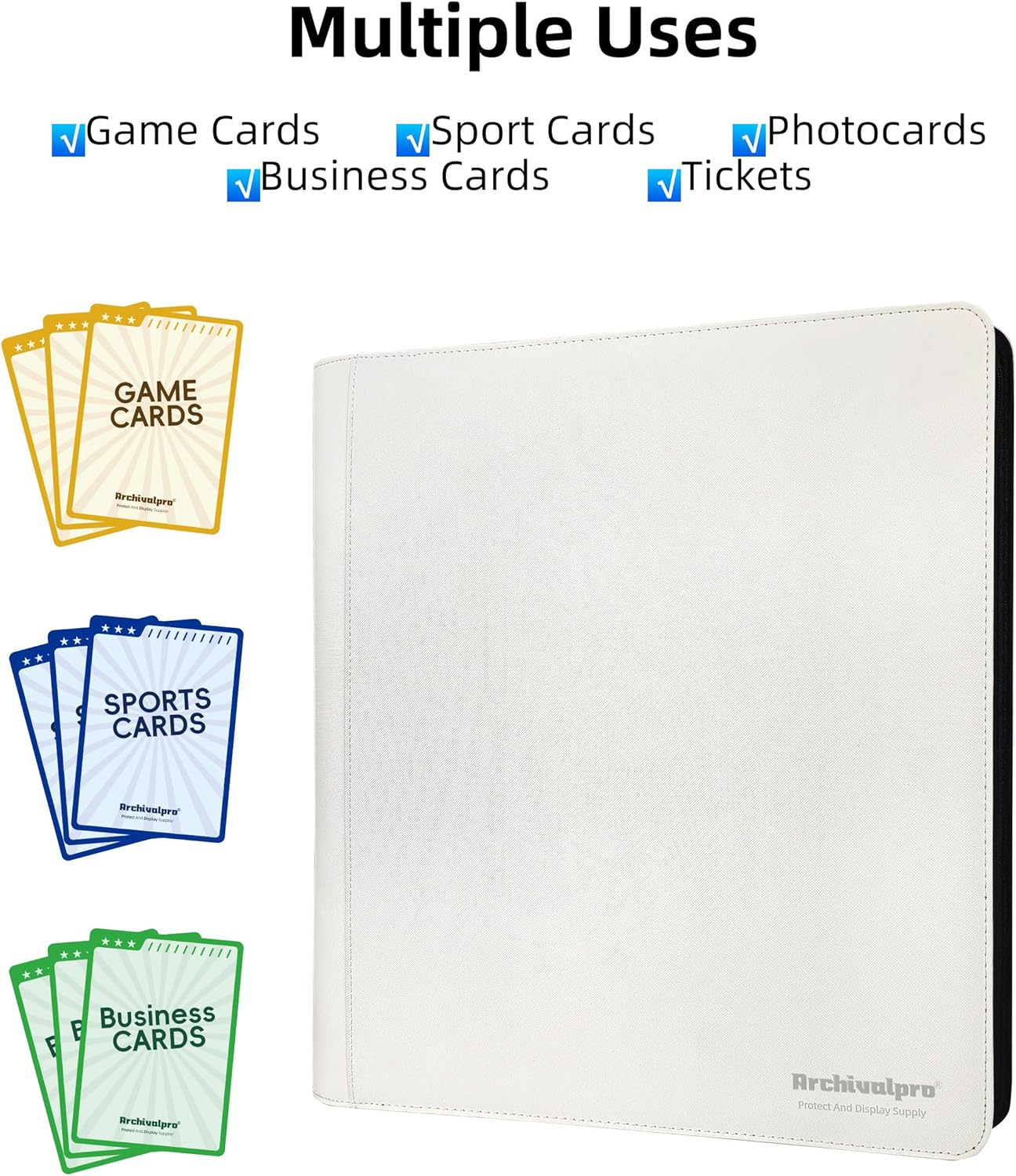 20 Pockets Premium Card Binder 1280 Cards Trading Card Binders Side Load Card Storage Display Album(20 Pocket 1280 Card Slot,White)