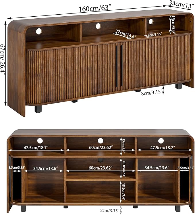 Walnut TV Stand for 65 70 75 Inch TV, Fluted Mid Century Modern TV Console - Image 8