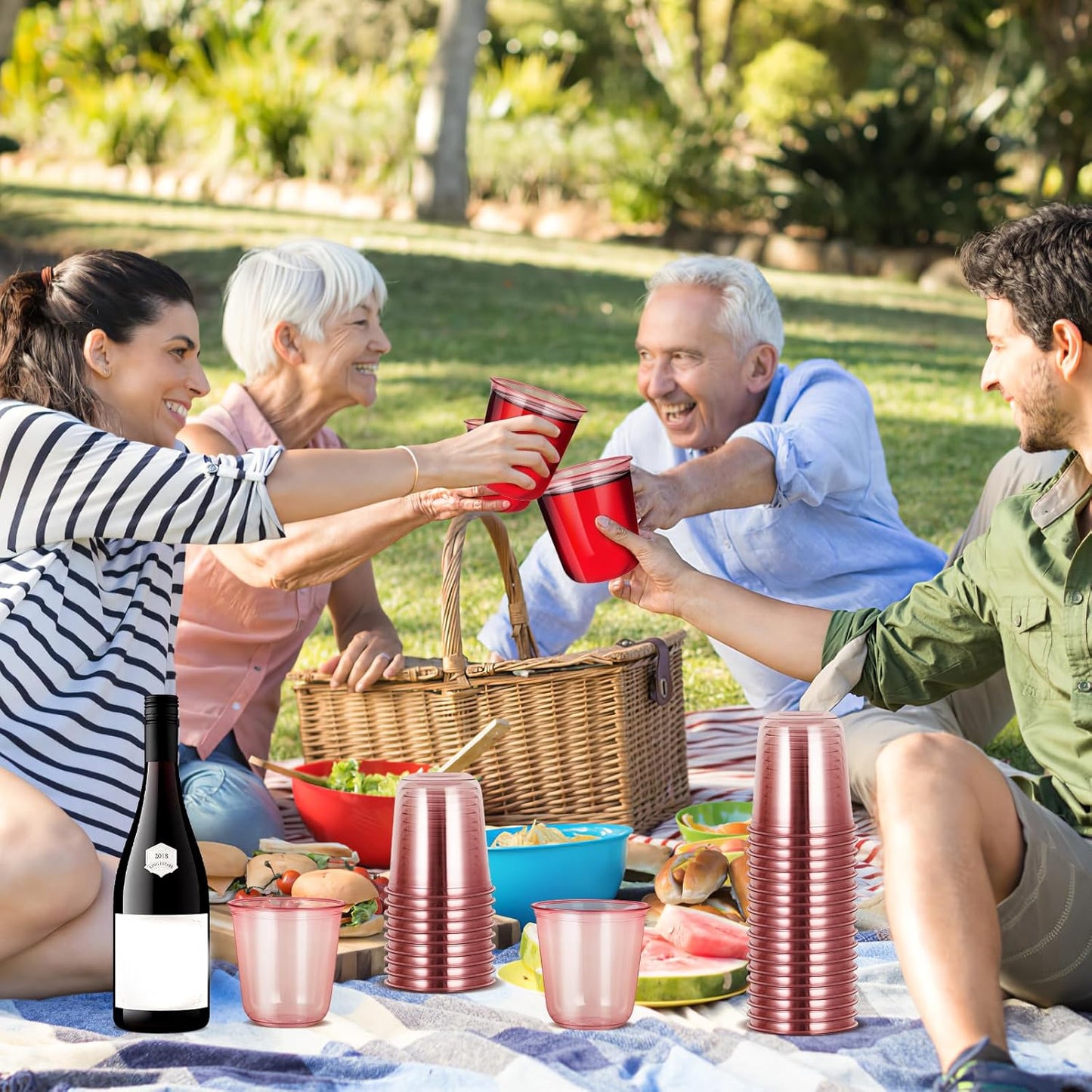 50 Pcs 12oz Crystal Pink Party Cups Disposable Plastic Cocktail Cups Plastic Wine Cups for Meeting Weddings Birthdays Cocktail Christmas Party Supplies (Pink,50 Pcs)
