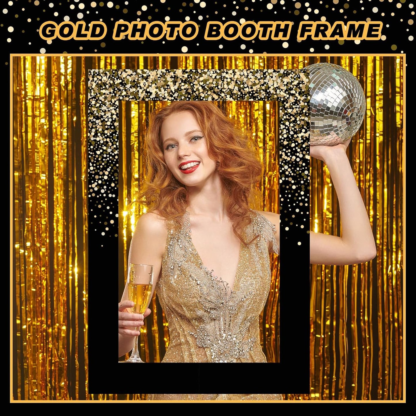 Upgraded 32 x 24 Inch Large Photo Booth Props Picture Frame Vintage Photo Frame Friends Selfie Props for Wedding Mexico Birthday Bachelorette Graduation Party Supplies(Black and Gold Style)