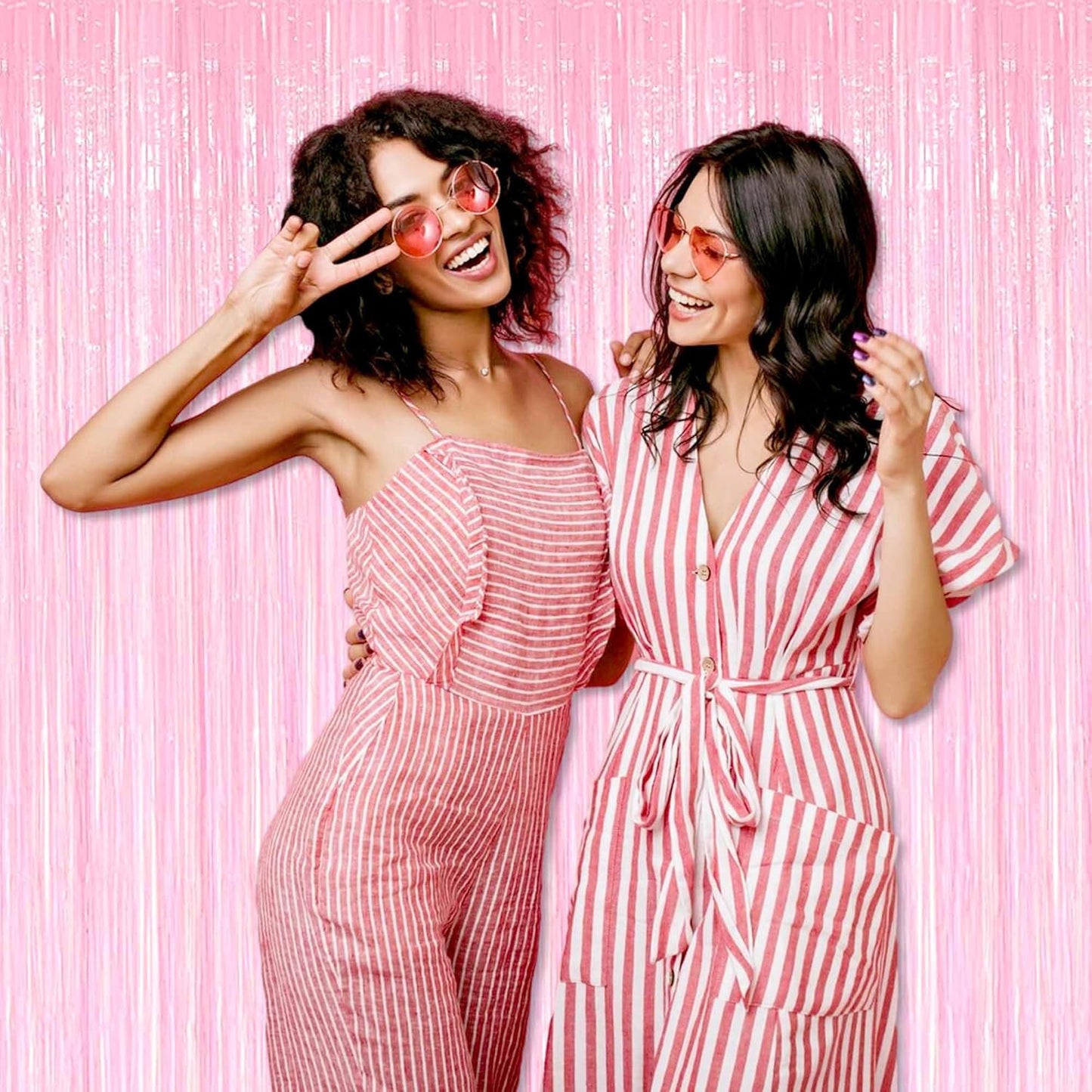 6 Pack Macaron Pink Foil Fringe Curtains Backdrop, 3.28 x 8.2 Ft Metallic Streamers Tinsel Curtains Background for Photo Booth, Birthday, Weddings, Carnivals, Graduation, Themed Party Decorations