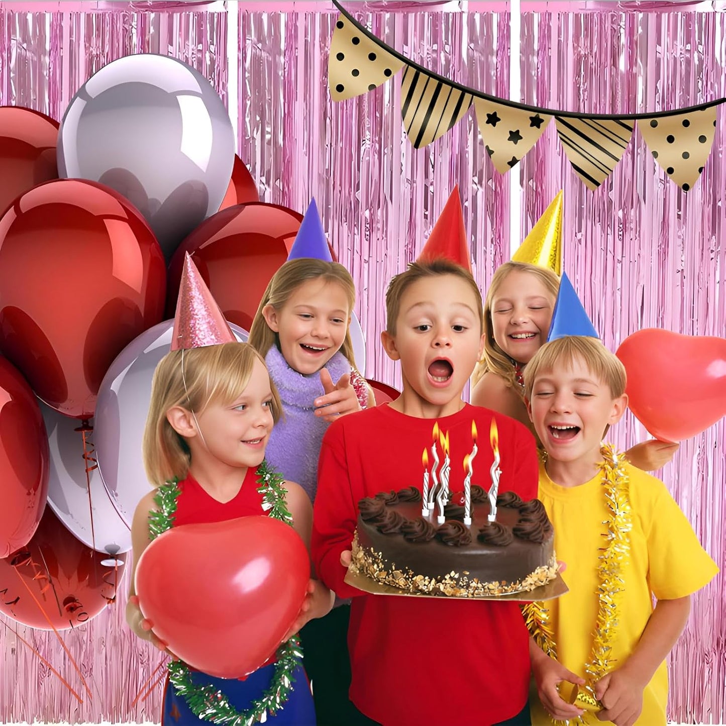 Keyali 3 Pack 3.3 * 8.3 ft Foil Curtain Metallic Tinsel Fringe Curtains Photo Booth Props Backdrop for Birthday Wedding Engagement Baby Shower Christmas Holiday Celebration Partyl,Pink