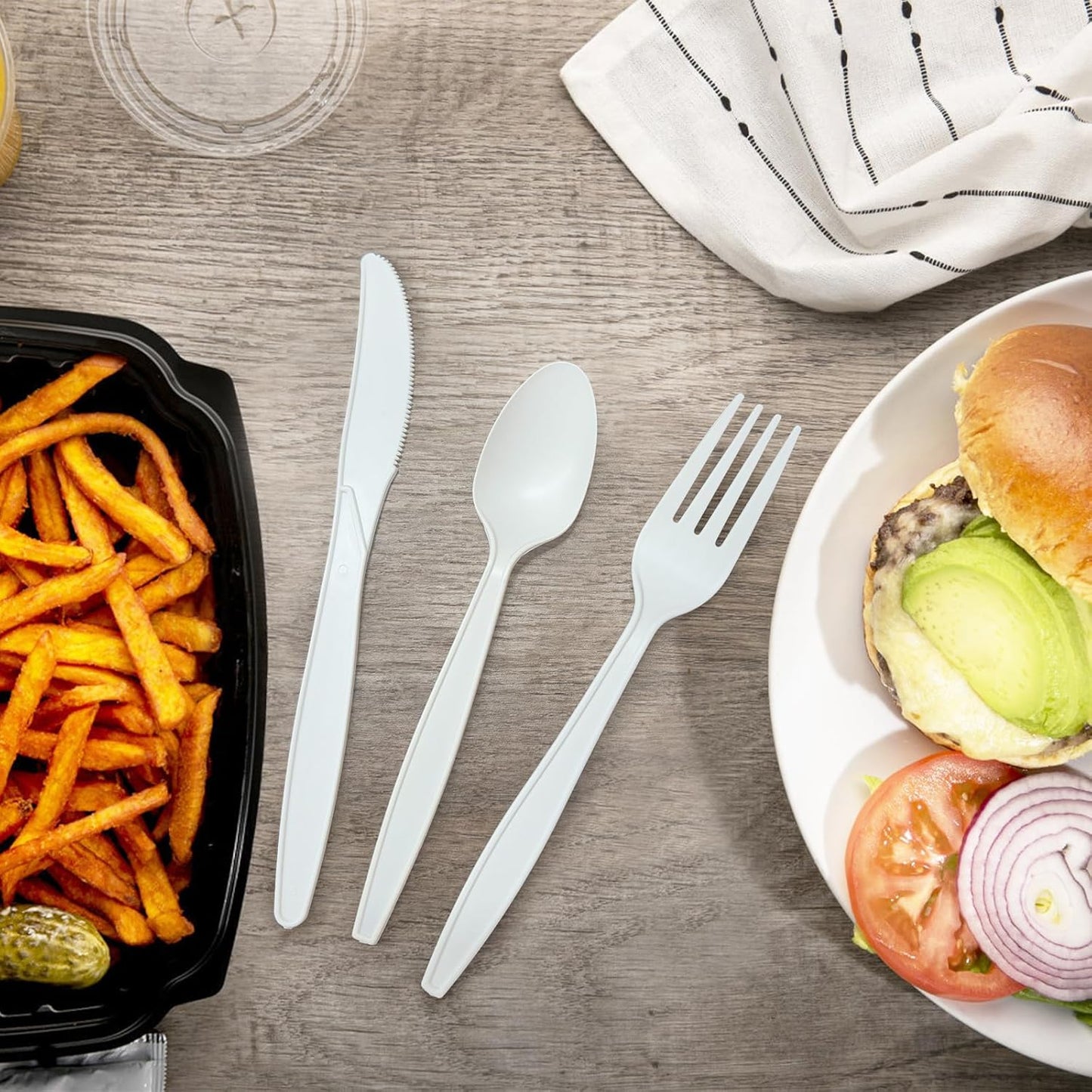 300 Count 100% Compostable Silverware, Ivory White Disposable Silverware, Plastic Forks Spoons Knives Bulk, Compostable Utensils No Plastic Silverware, Compostable Cutlery for Party Office Wedding