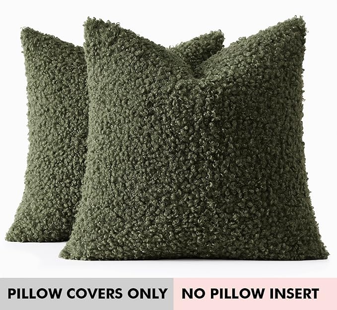 Faux Fur Throw Pillow Covers 18x18 Inch Set of 2 Boucle Neutral Decorative - Image 7