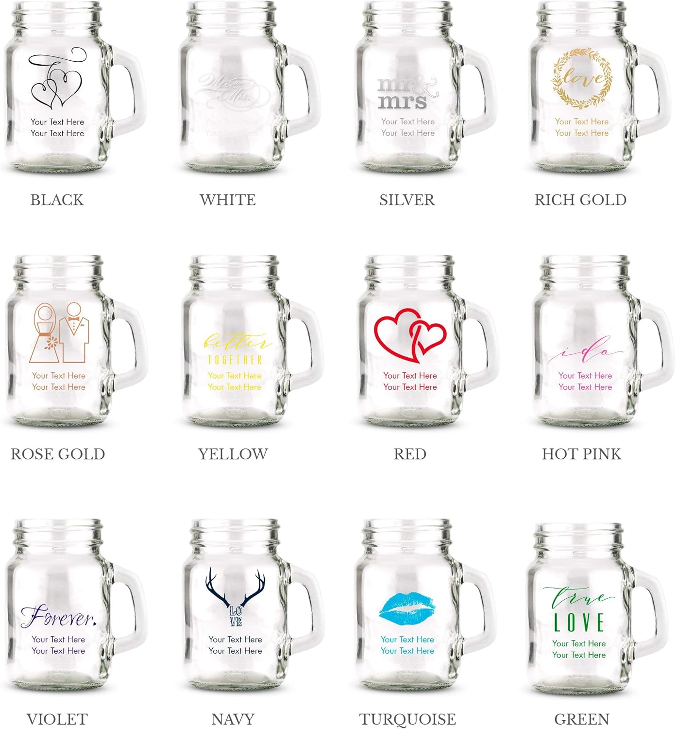 WEDDINGSTAR Personalized 4oz Mini Mason Jar Shot Glass Customizable Full Color Print - 180 pack
