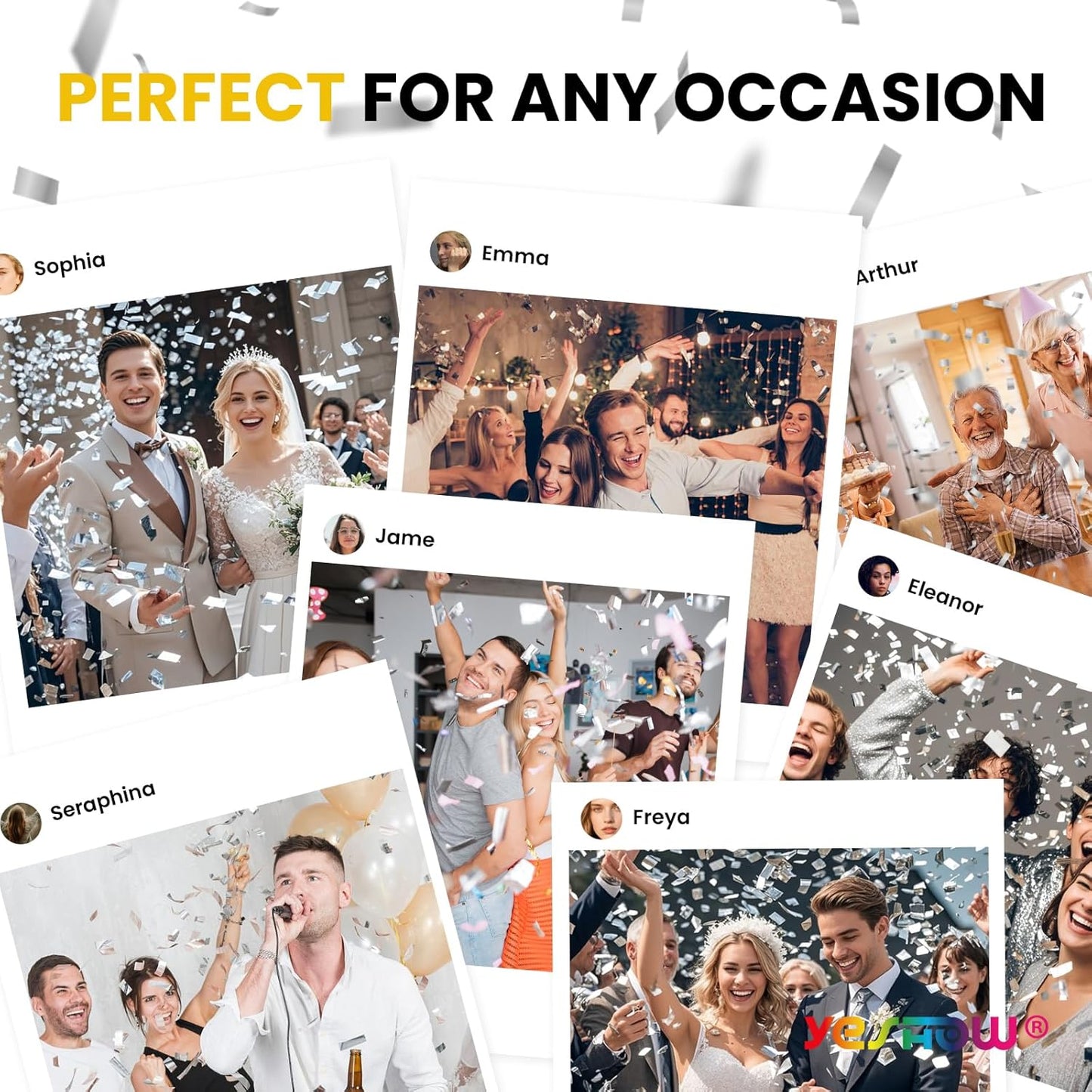 Confetti Cannon Party Poppers Shooters,(6 pack) YESHOW Confetti Blaster Silver Metallic for Birthday Graduation Wedding Christmas New Yearâs Eve