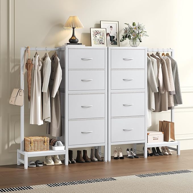 DUMOS Dresser with Hanging Rack, 4-in-1 White Fabric Dresser - Image 9