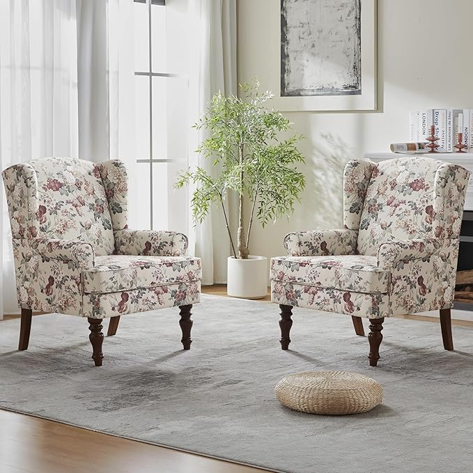 HUIMO Printed Wingback Accent Chair, Linen Upholstered High Back Armchair - Image 8