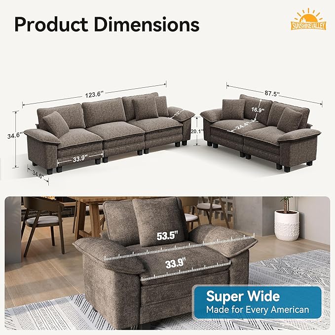 SUNSHINE VALLEY Sofa and Loveseat Set, Oversized Chenille Modular Love seat and - Image 8