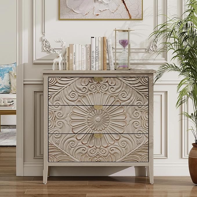 3 Drawer Nightstand, 30 in Tall Accent Storage Cabinet by YHAOWORKS