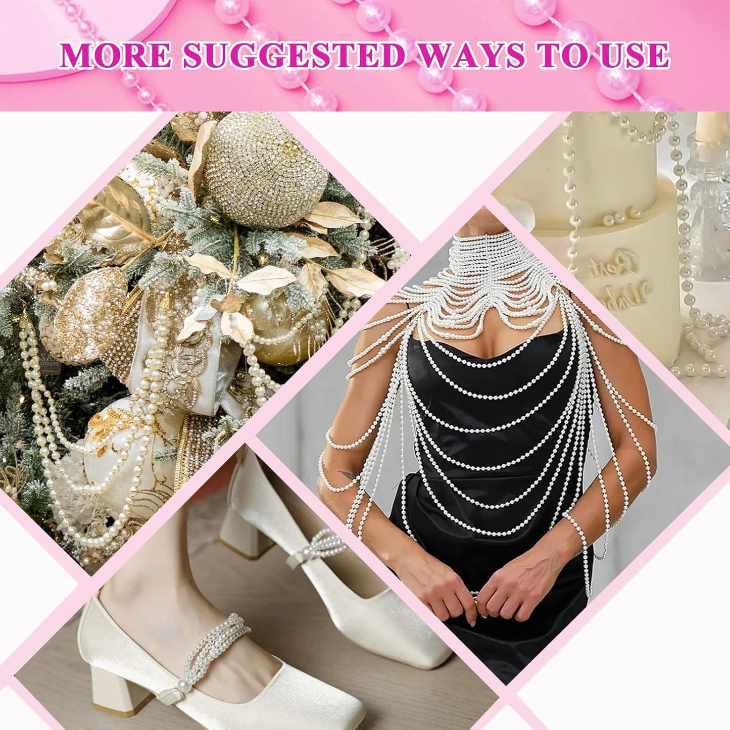 99 Feet 3mm Pearl Strings for Crafts, Artificial Pearl Beaded Garland Trim Chain Strands for Wedding Centerpieces Party Decoration Christmas Tree Garland, White