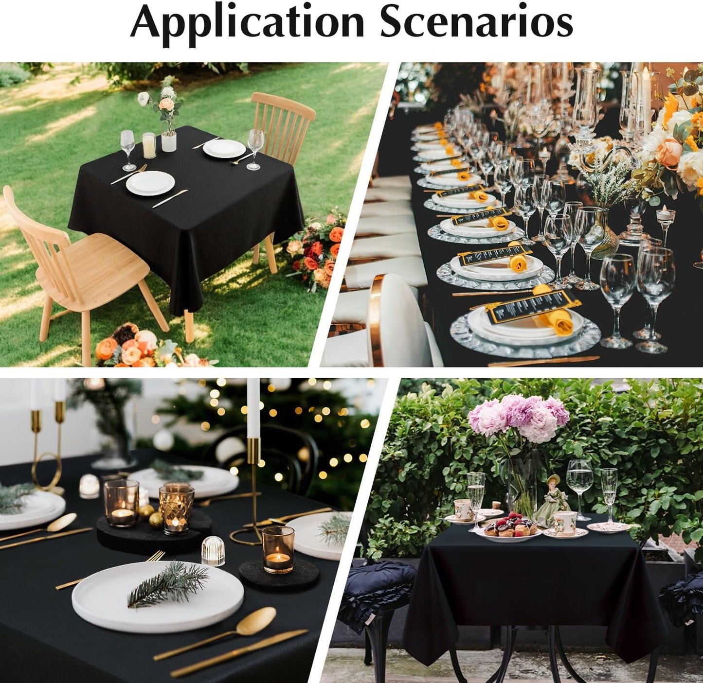 2 Pack Square Table Cloth 60X60 Inch Black Washable Fabric Tablecloth Polyester Solid Dining Table Cover for Birthday Party Dinner Holiday Outdoor Indoor