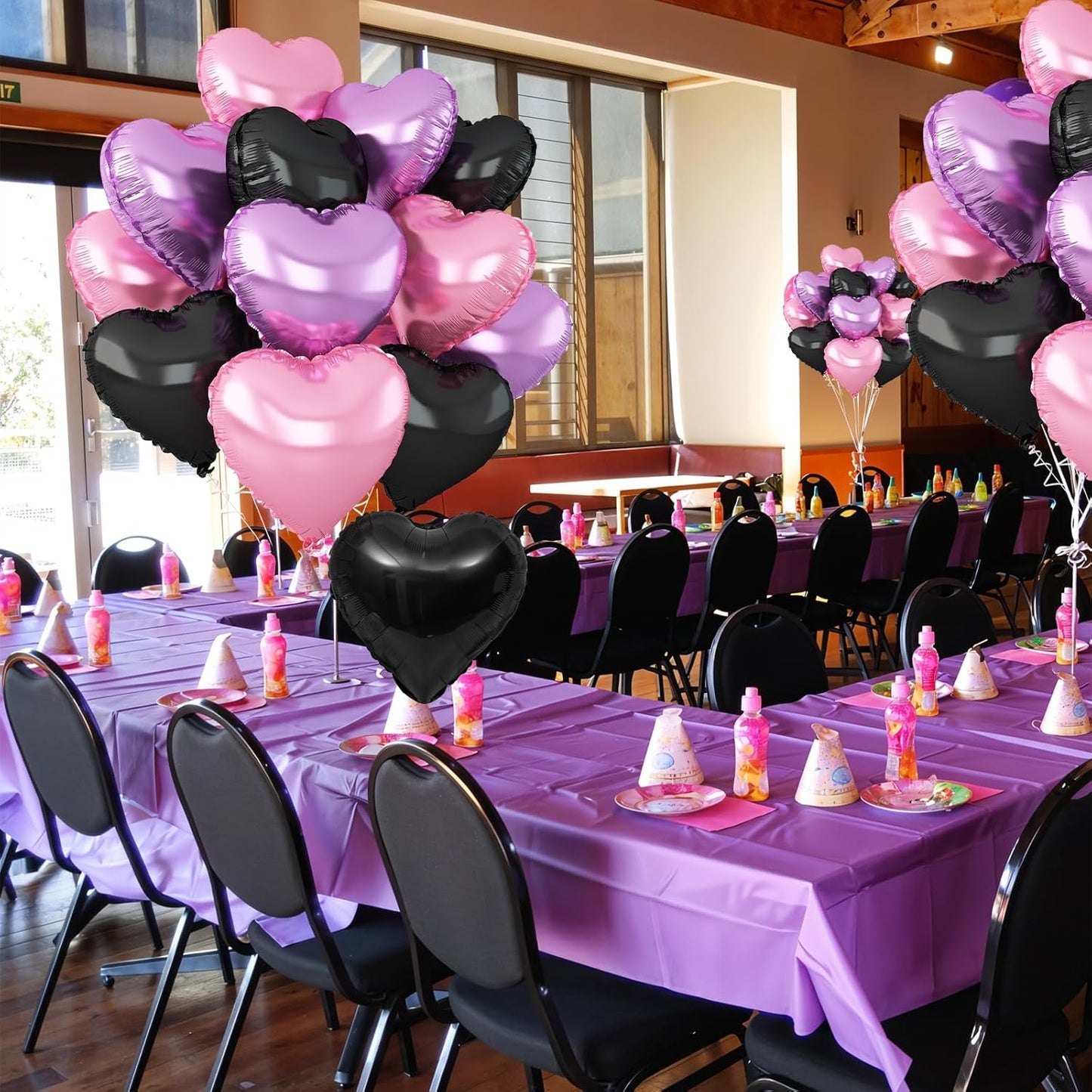 Pink Purple Heart Balloons,12Pcs Black Pink Heart Shaped Foil Balloons,18Inch Purple Pink Helium Polyester Film Balloon for Baby Shower Birthday Anniversary Wedding Party Decorations