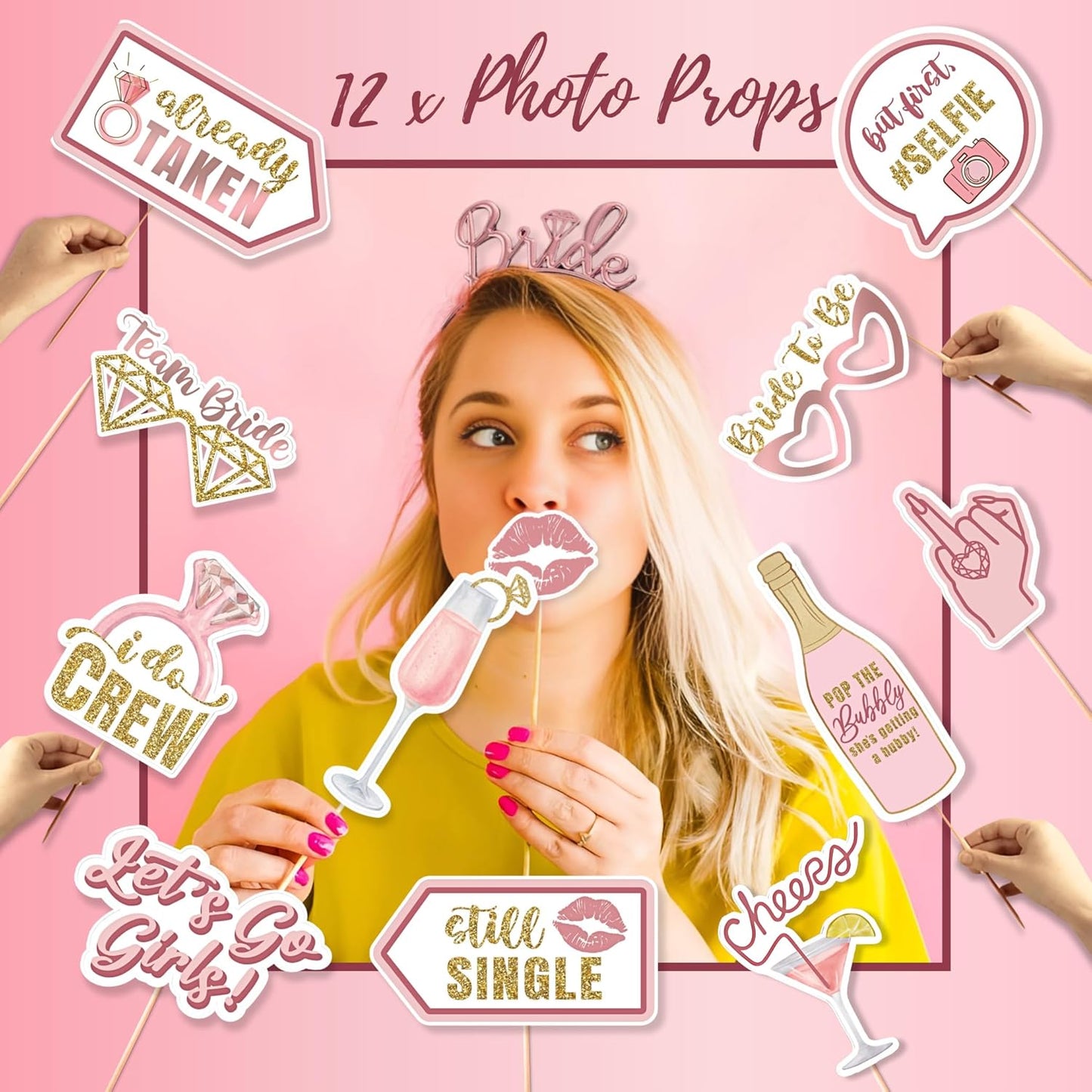 189 pc Bridal Shower Party Decorations – Balloons, Bride to Be Sash, Veil, Headband, Backdrop, Props – Pink Bachelorette Party Decorations for Engagement, Wedding, Rose Gold Bridal Shower Decorations