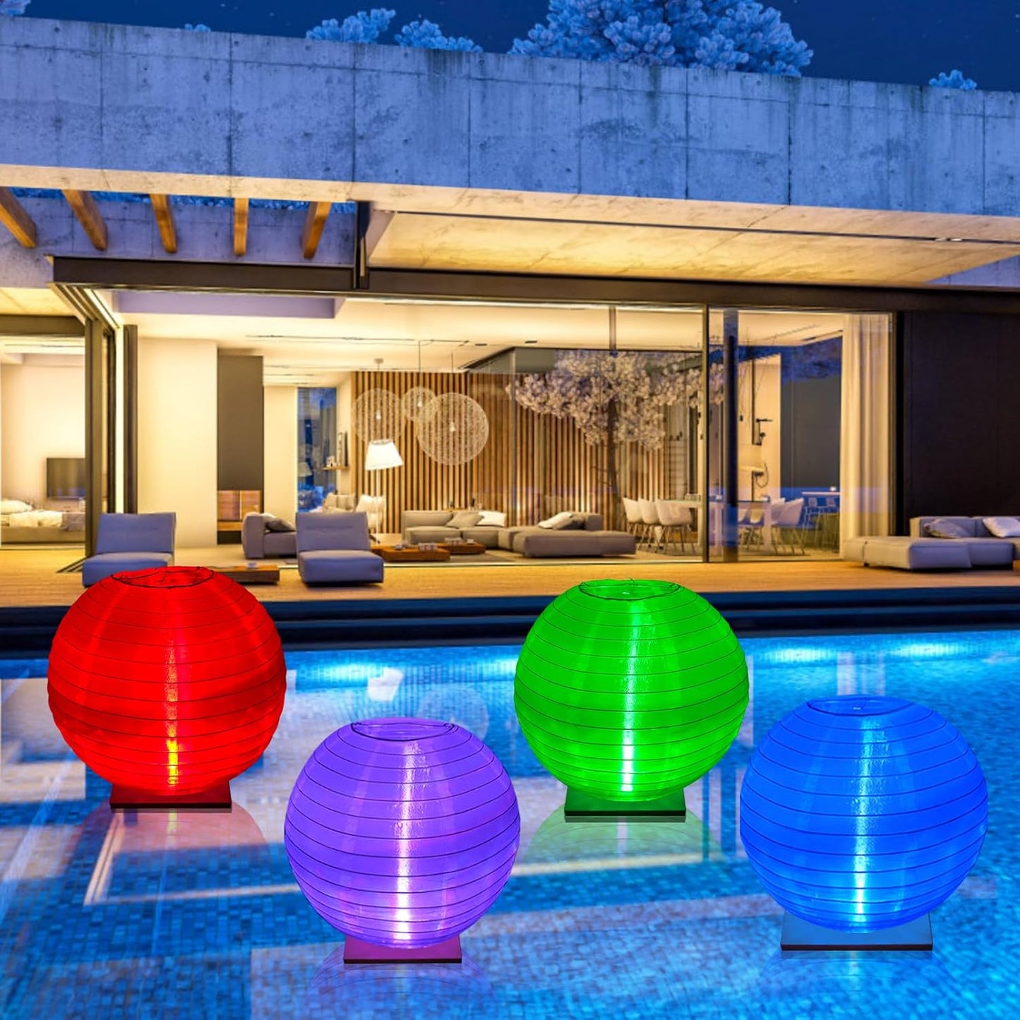 Floating Lanterns LED Pool Lights,IP68 Waterproof Pool Lights That Float ,13 Color Changes by Remote Control for Pool Decor,Outdoor Party,Wedding (2Pcs - 10 inches)