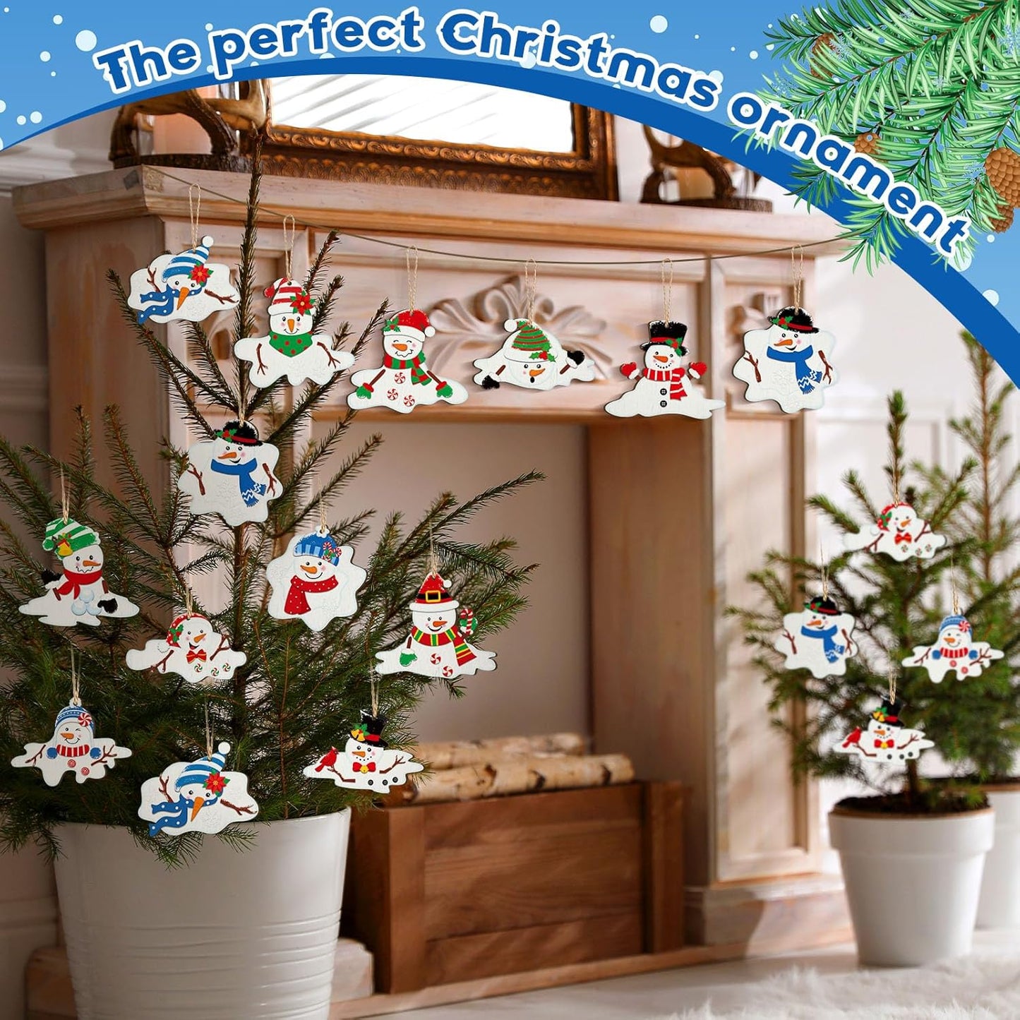 Suzile 36 Pcs Christmas Wooden Ornaments Melting Snowman Style Hanging Decor Cartoon Christmas Tree Hanging Decoration Melting Snowman Pattern for Xmas Home Winter Party