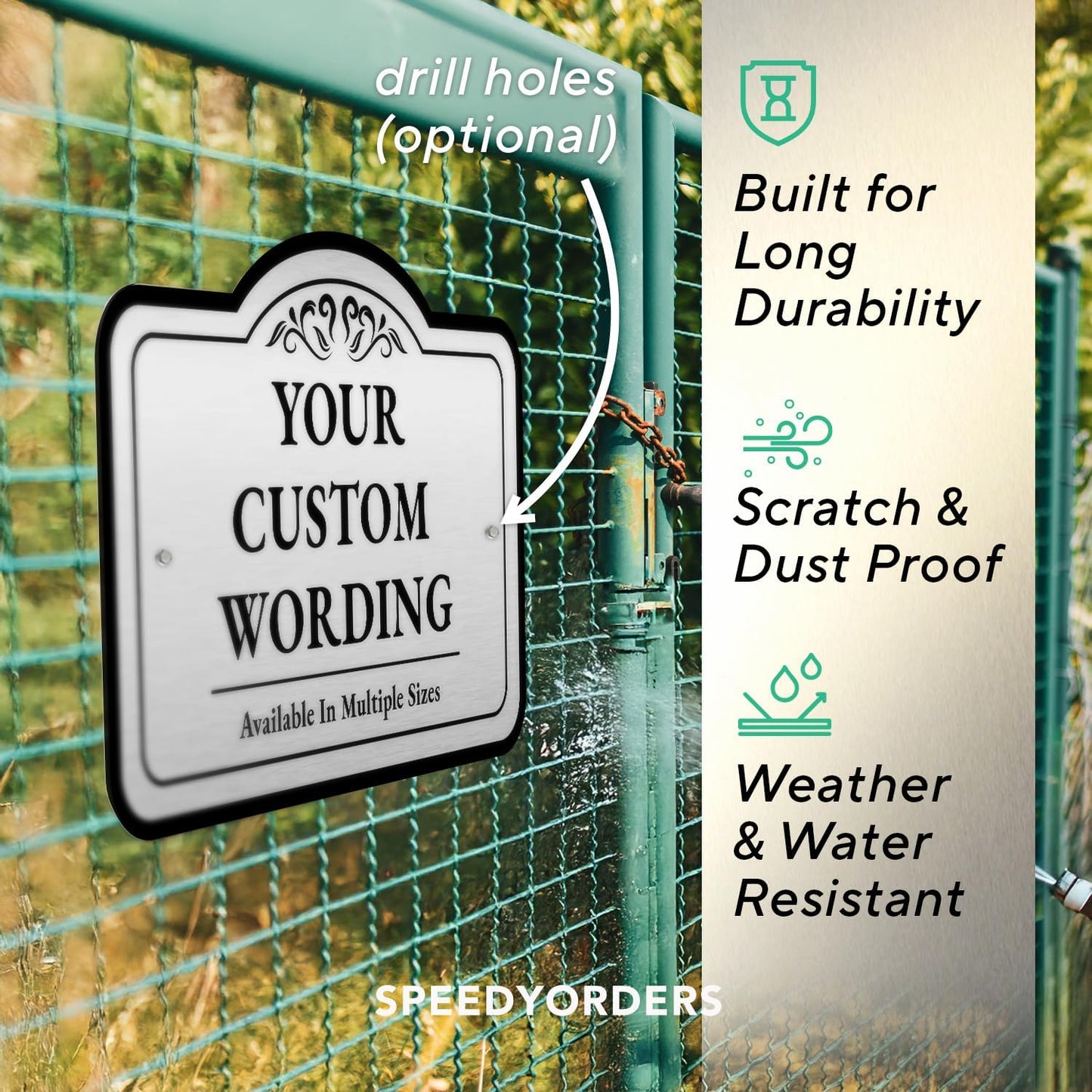 Custom Outdoor Decorative Metal Signs, Personalized Aluminum, Waterproof, Design 1, Metallic Silver, 30x24 In