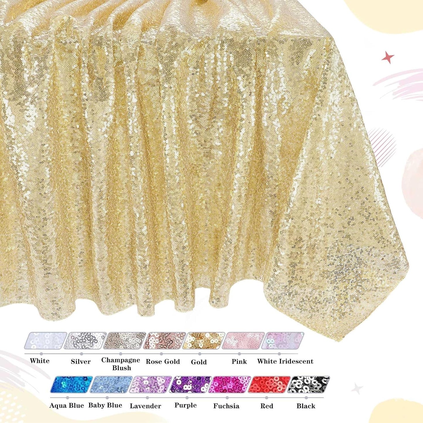 QueenDream Light Gold Tablecloth Party Decorations: Sequin Fabric Cover Drapes 60x102 Inch Tablecloth 16st Birthday Cake Table Graduation Decor