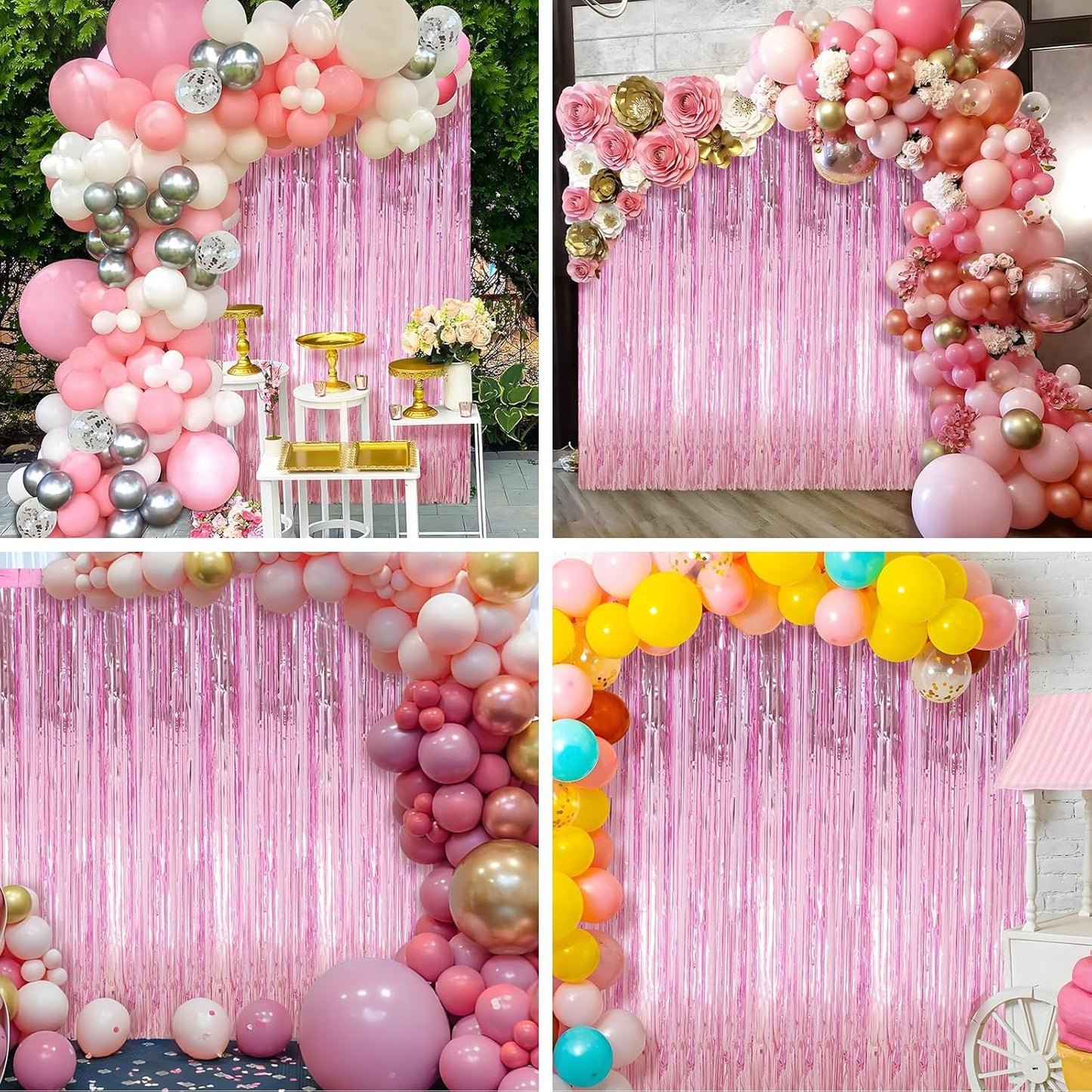 4 Pack Pink Foil Fringe Curtains Door Streamers Party Decorations 3.3 x 8.2 ft, Pink Tinsel Curtain Fringe Backdrop for Parties, Door Fringe Birthday Streamers, Photo Booth Backdrops, Party Decor