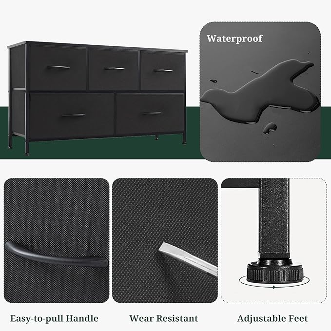 5-Drawer Dresser for Bedroom, Anti-Tip Wide Storage Organizer Fabric Chest of - Image 7