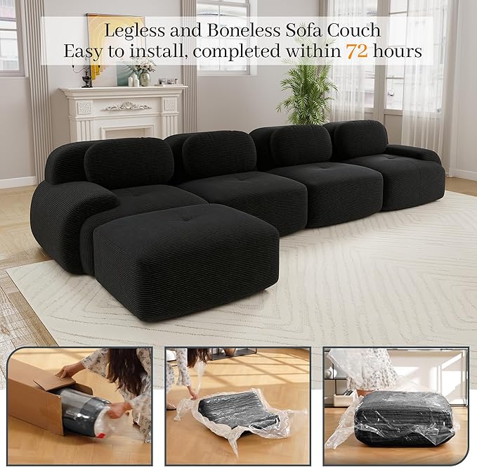 Boneless Sectional Couch, No Assembly Required, 152.7” L Shaped Modular Cloud - Image 9