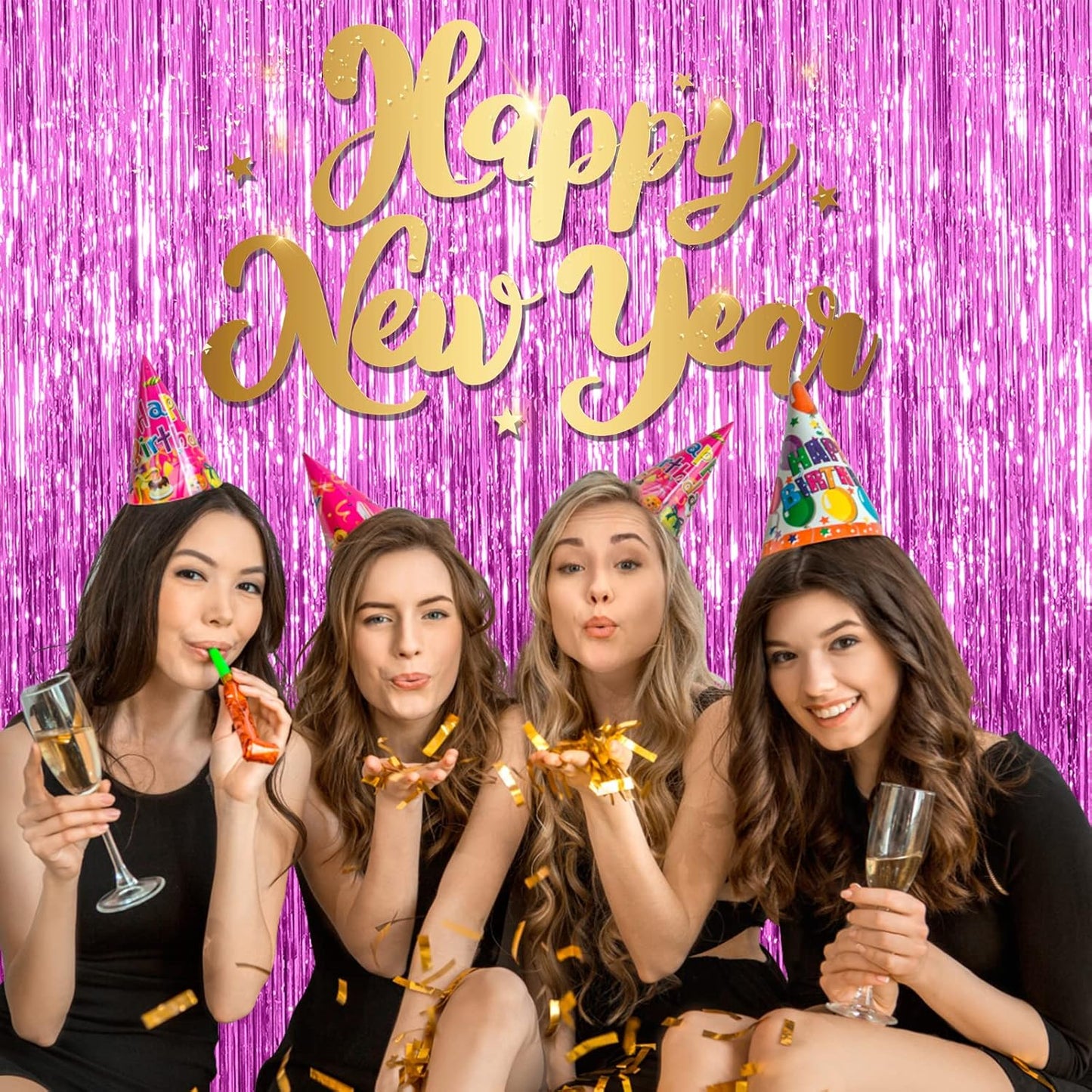 5 Pack Foil Curtain Backdrop Metallic Tinsel Foil Fringe Curtains Photo Booth Props for Birthday Wedding Engagement Baby Shower Bachelorette Christmas Holiday Celebration Party Decorations