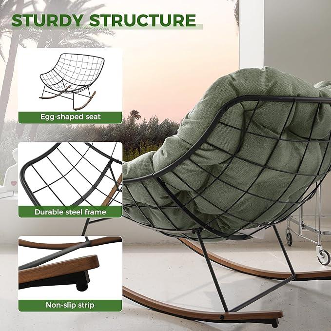 Grand patio Outdoor Rocking Chair, E-Coated Modern Cozy Lounge Rocker Chair - Image 6