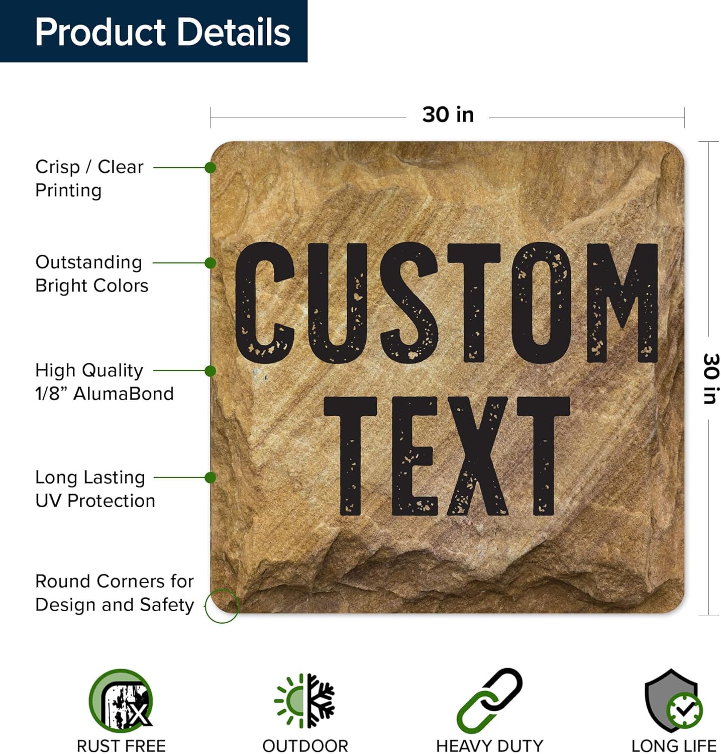 Custom Sign, Custom Street Sign, 11 Font Colors, 13 Font Styles, 4 Hole Options, 22 Sizes, 30x30 Inches, Rust Free DiBound, Fade Resistant, Made in USA by My Sign Center (Stone)