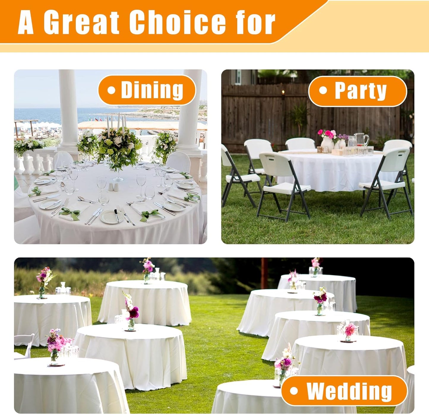 Fitable Black Round Tablecloth 70 inch, Stain and Wrinkle Resistant Washable Polyester Table Cloth for Dining Buffet Parties and Camping