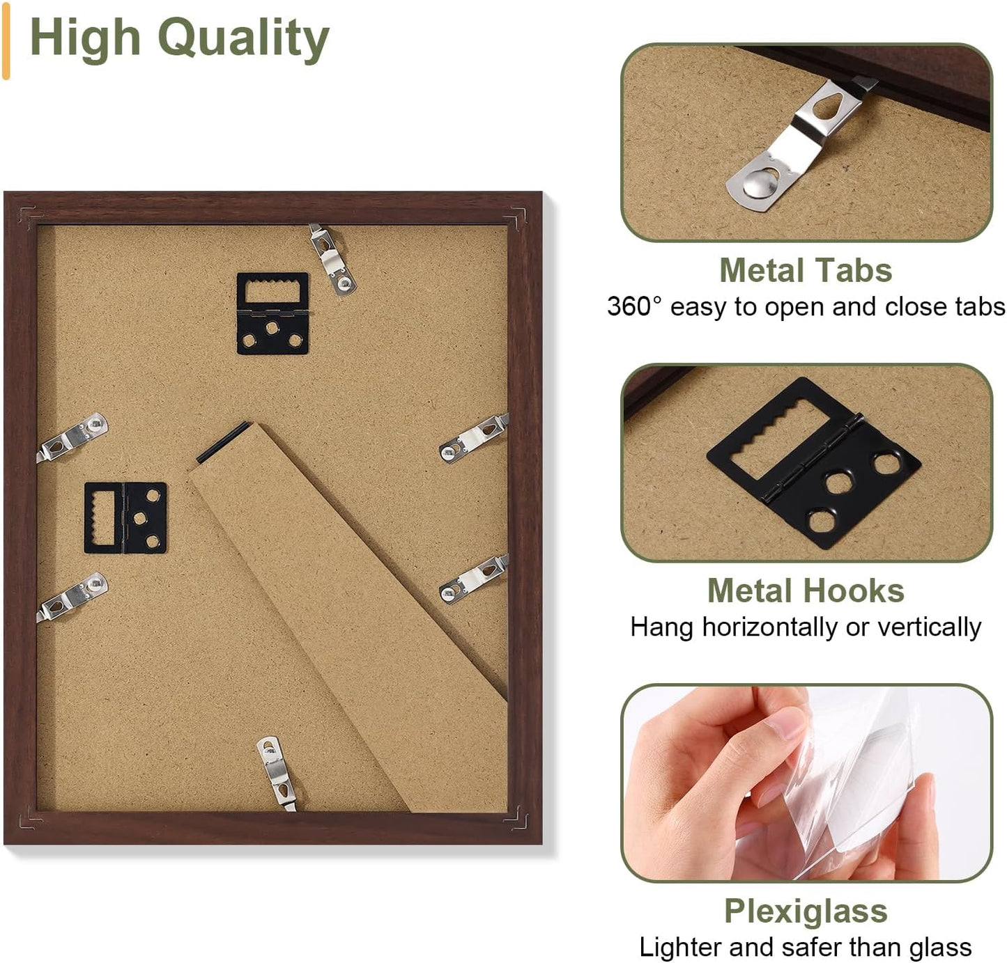 Vittanly 8x10 Collage Picture Frame, Displays 2Pcs 4x6 Pictures with Mat, Photo Frame for Wall Mounting or Table Top with Stand, Brown, 1 Pack