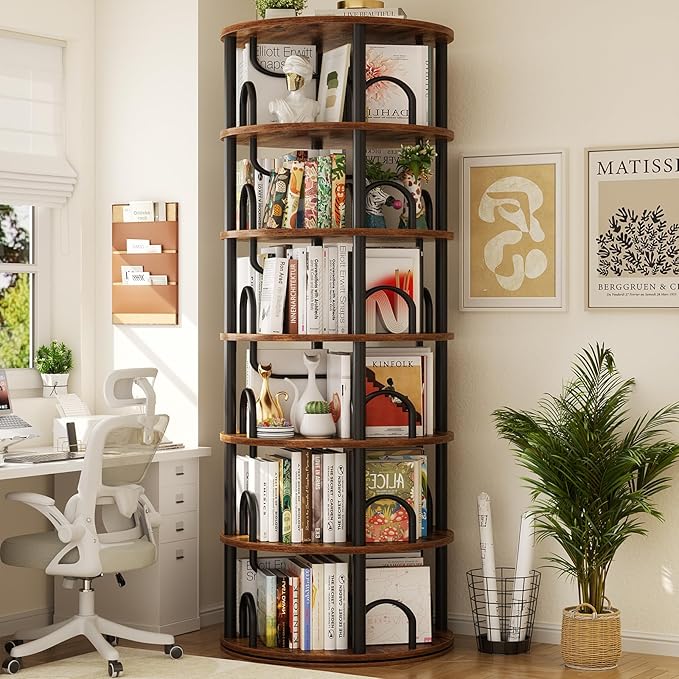 Aheaplus 6 Tier Rotating Bookshelf Tower, Revolving Bookcase, 360° Round - Image 8