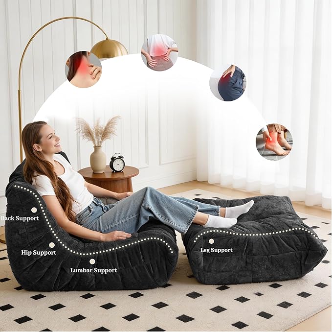 Bean Bag Ottoman, Memory Foam Lazy Bean Bag Sofa, Fireside Chair Foot Rest - Image 6