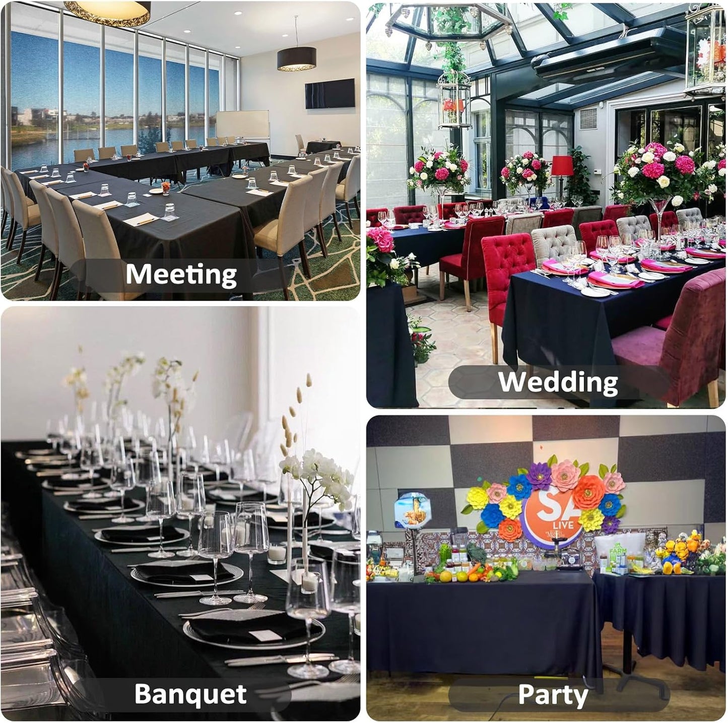 8 Pack Black Tablecloths 60 x 84 Inch Rectangular Table Cloths for Rectangle Tables 4ft, Wrinkle Resistant Black Table Cloth Washable Polyester Fabric for Buffet Wedding Party Banquet