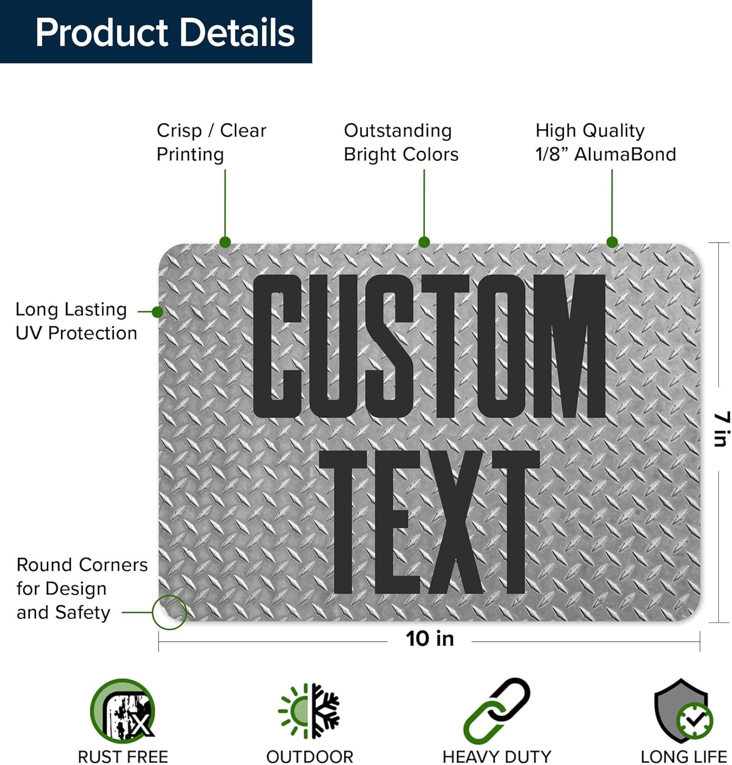 Custom Sign, Custom Street Sign, 11 Font Colors, 13 Font Styles, 4 Hole Options, 22 Sizes, 7x10 Inches, Rust Free DiBound, Fade Resistant, Made in USA by My Sign Center (Diamond Metal)