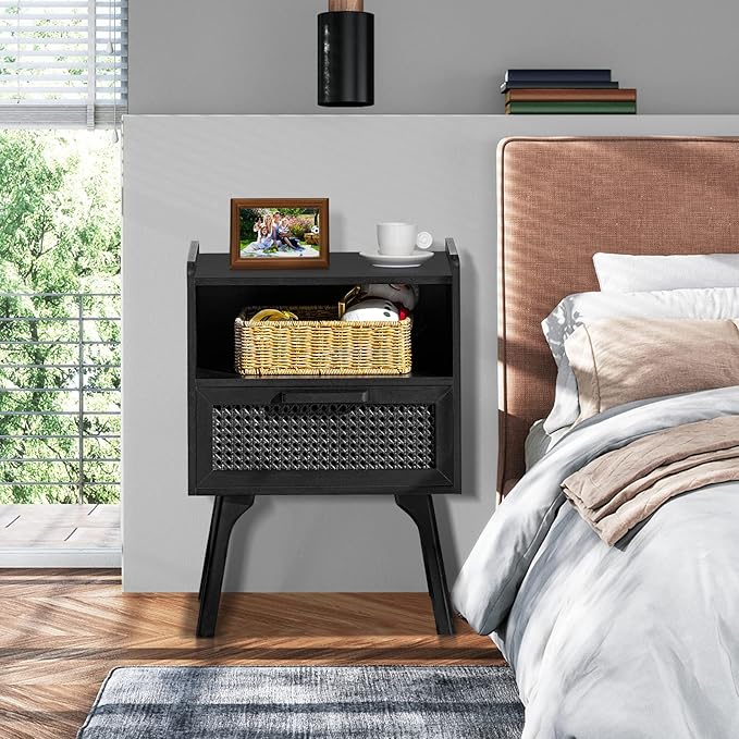 Lerliuo Rattan Nightstands Set of 2, Boho Side Table - Image 8