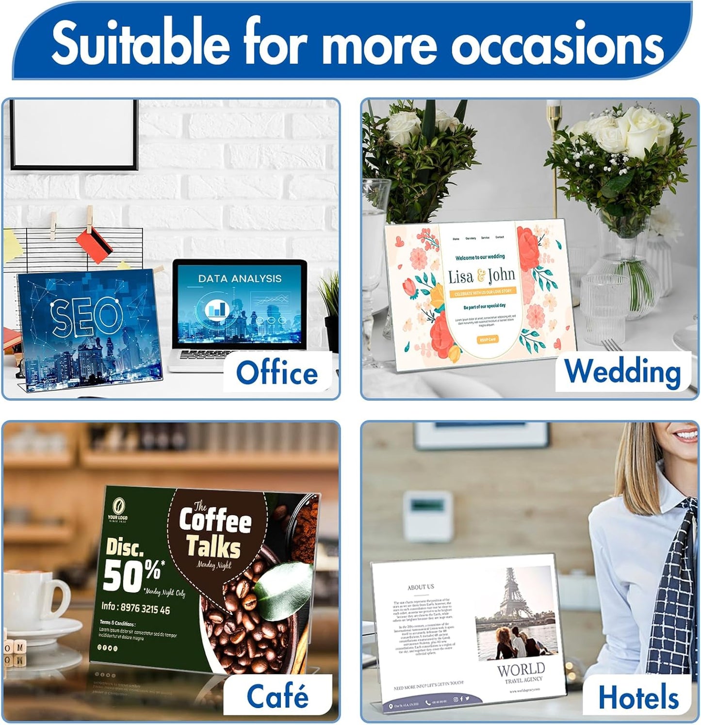 Aheroi 12Pcs Acrylic Sign Holder 8.5 x 11, Horizontal Clear Sign Holders 8.5 x 11, L-Shape Acrylic Paper Holder, Plastic Sign Holder Paper Holder Display Stand for Menu Document Picture Frames