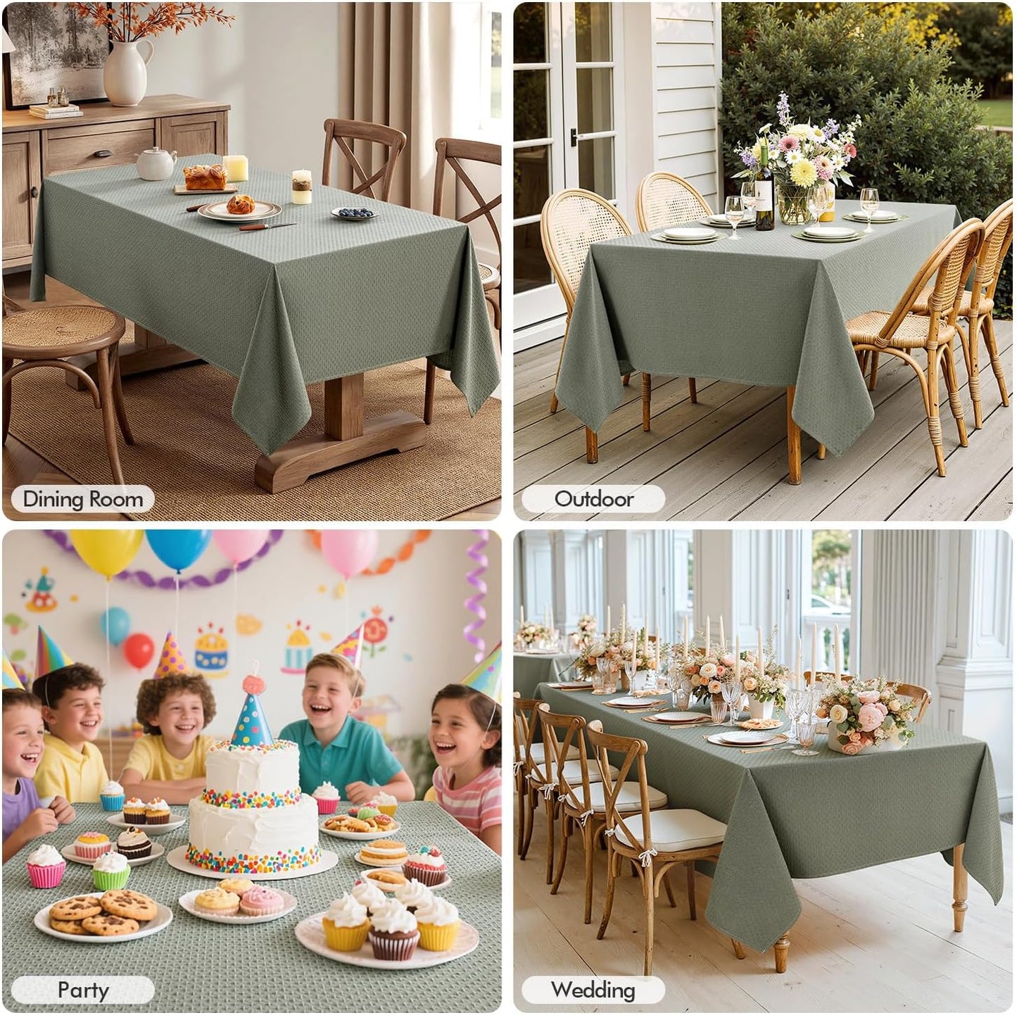 MIULEE Olive Green Linen Cottton Table Cloth Rectangle Tablecloth Waterproof Spillproof Cross-Star Textured Table Cltoth Decorative Farmhouse Style for Dining Party Weddings 60x120 Inch