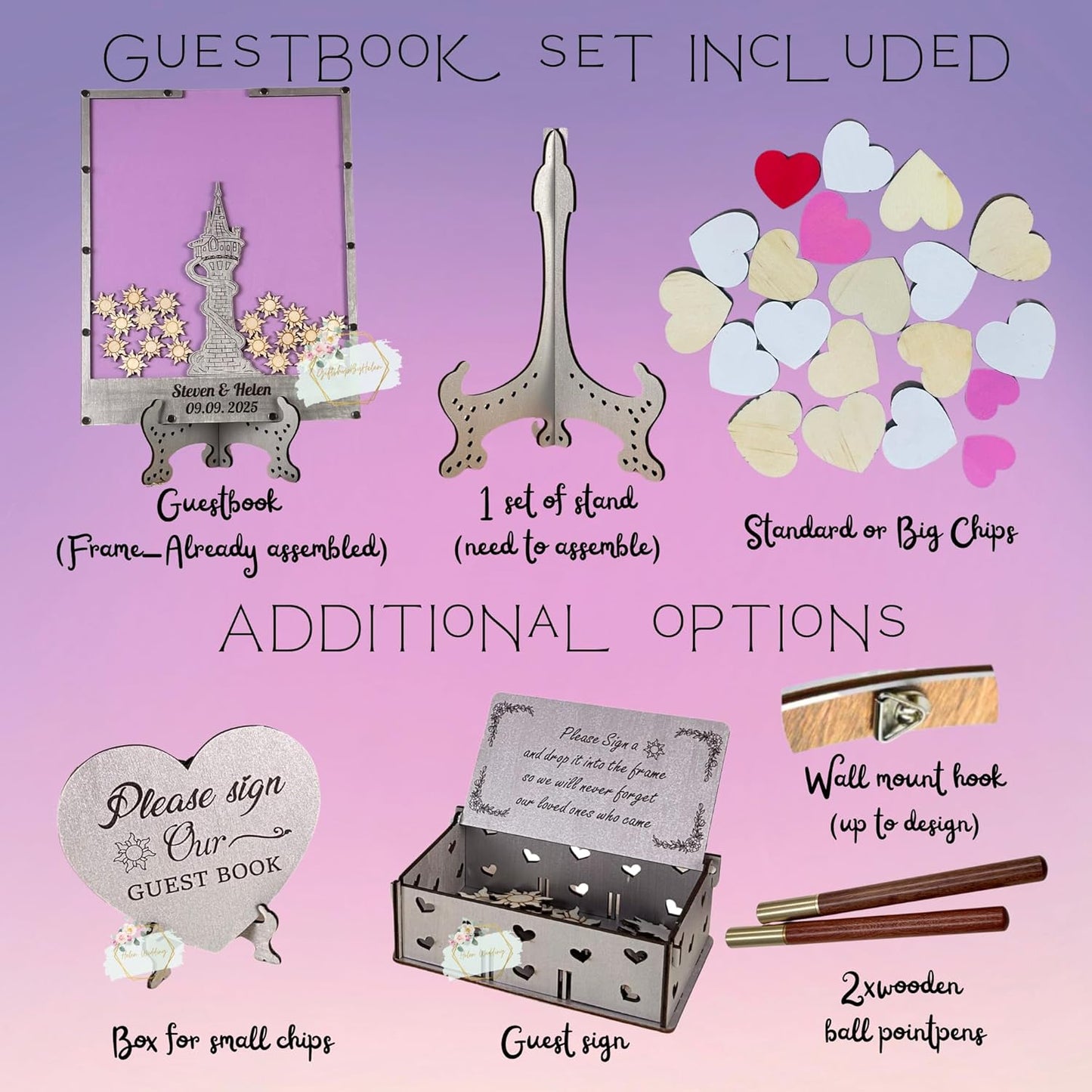 Tangled Guest Book for Wedding | Silver Princess Tower Guest Book Alternative | Fairytale Wedding Guestbook | Personalized Wooden Sign In Book Keepsake