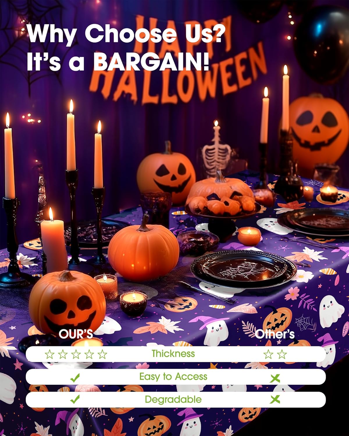 Pureegg Plastic Table Cloth Disposable 10 Pack, 54 x 108 Inch Table Cloths, Vampire Party Decorations, Halloween Tablecloths, Rectangle, Plastic Cover, Leakproof & Sturdy, Halloween Purple