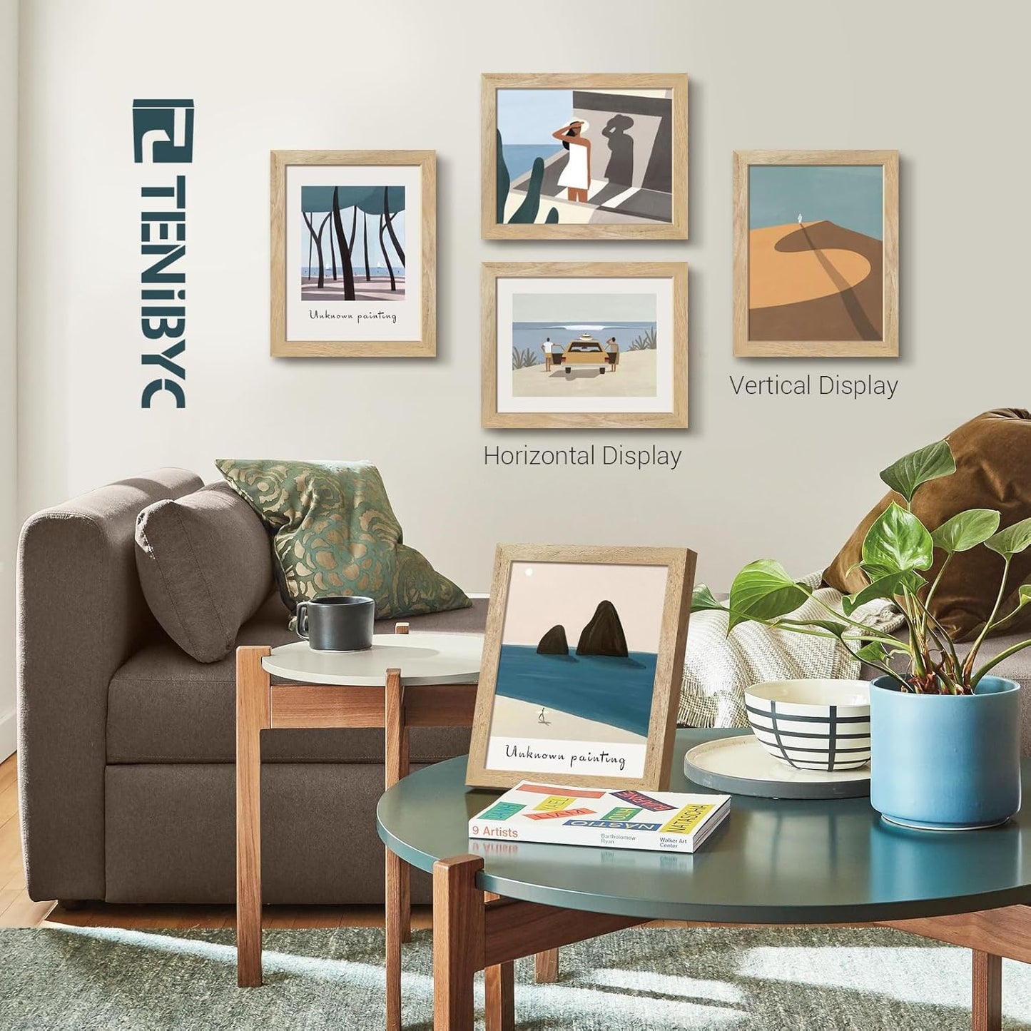 8.5x11 Picture Frame Set - 4 Pack, Natural Solid Wood, HD Tempered Glass, Elegant Wood Grain Photo Frame, Table or Wall Display