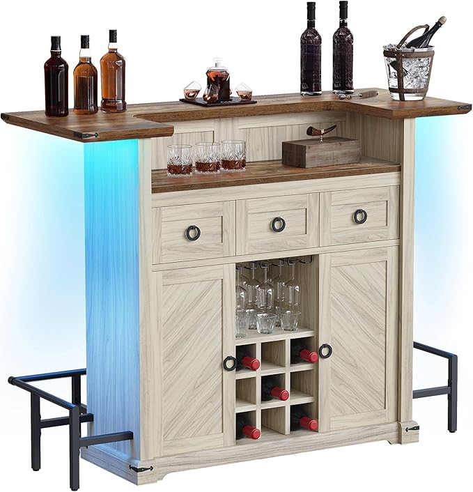 YITAHOME Home Bar Unit with LED Lights & Drawer, Farmhouse Bar Cabinet with - Image 8
