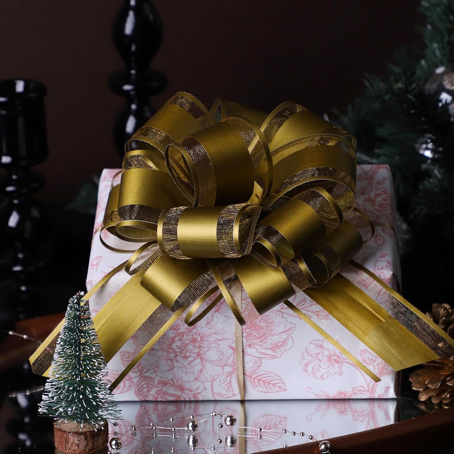 6Pcs 6inch Pull Bow Gift Wrapping,Pull Bow For Gift Basket, Gift Bag Box Wrapping Decor, Valentines Day, Birthday, Anniversary, Wedding, Flower Packaging (Golden)