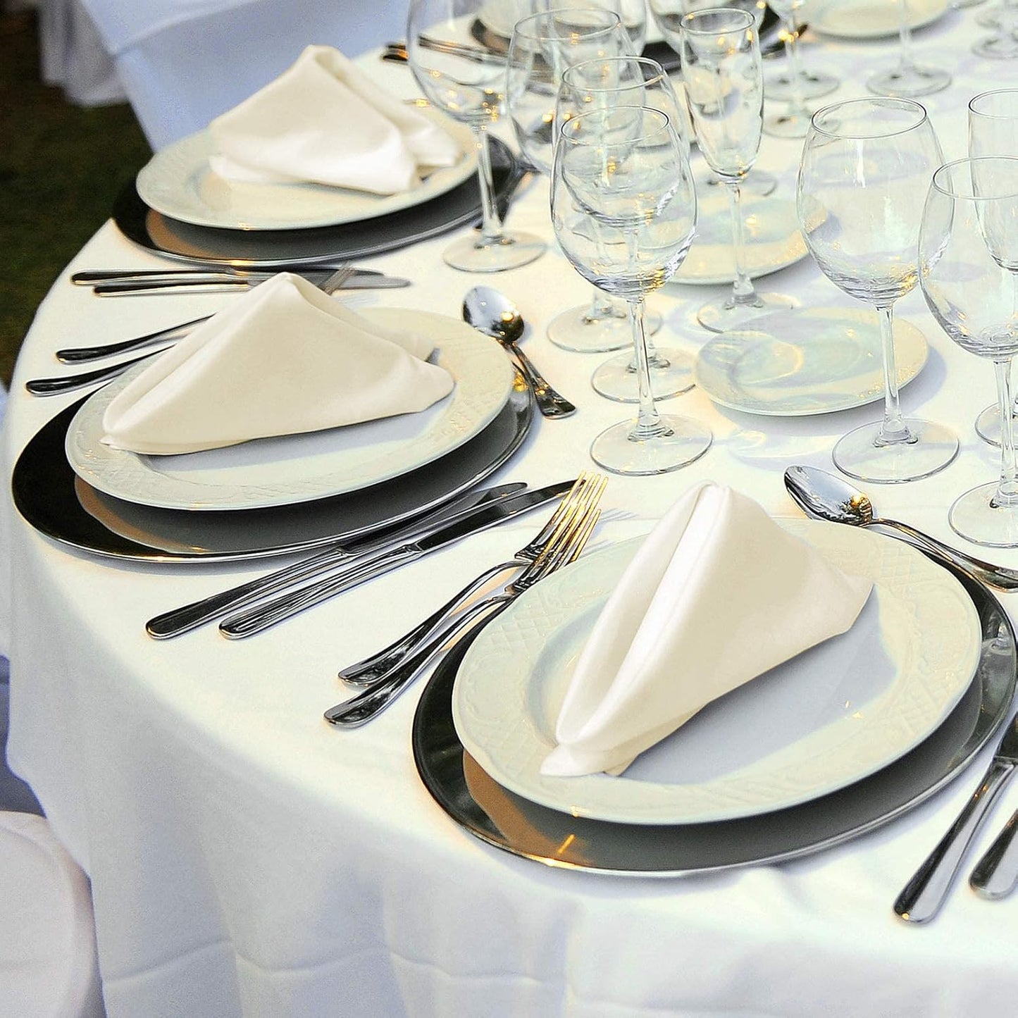 ANECO 12 Pieces Satin Napkins Soft Dinner Napkins Square Table Napkins 17 x 17 Inches for Restaurant Weddings Party Dinner Decoration (Ivory)