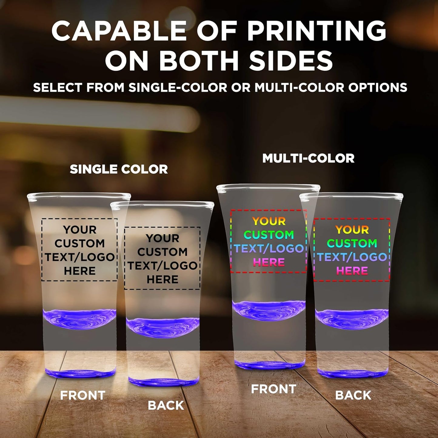 Custom 2 oz. Lord Shooter Etched Shot Glasses, 100 pack, Personalized Text, Logo, 21st Birthday Party, Lounge Glassware, Purple