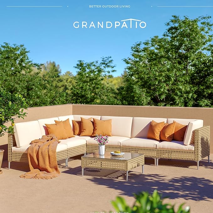 Grand patio 4-Piece Wicker Patio Furniture Set, Boho Outdoor Conversation Set - Image 7
