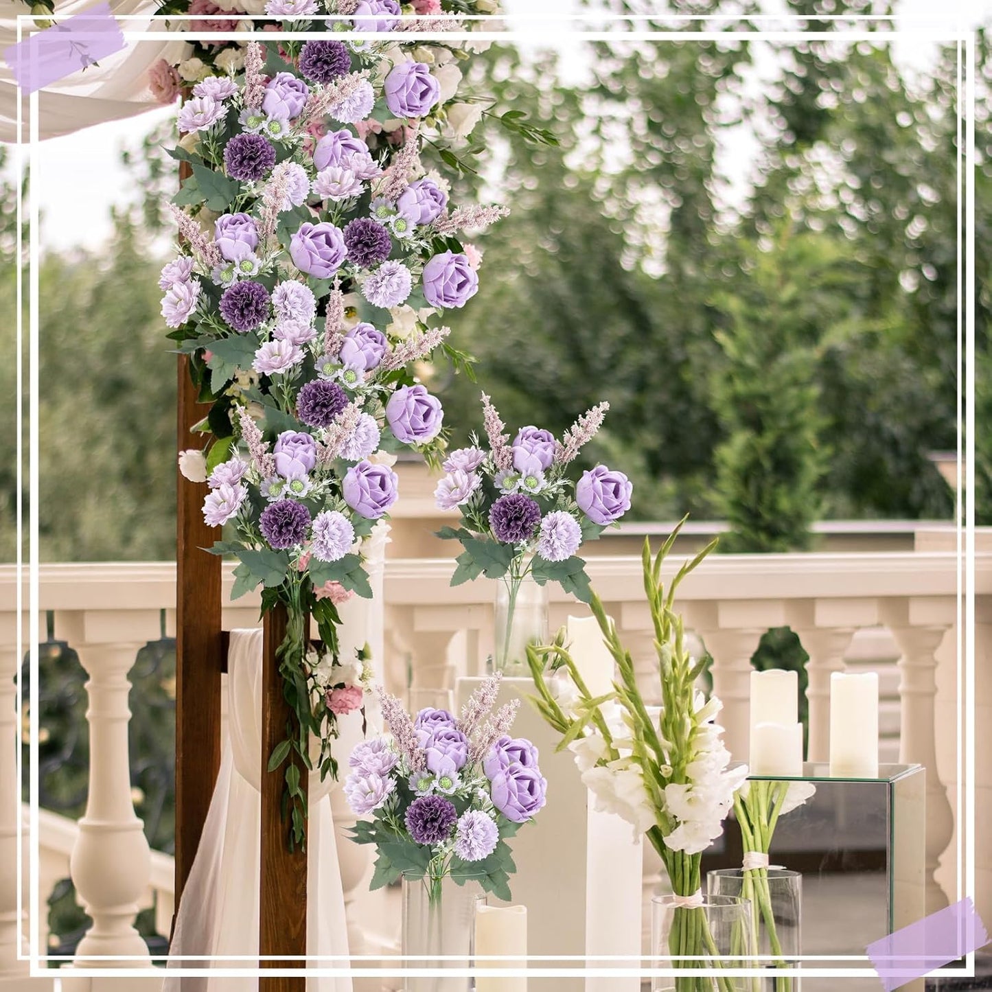 Zeyune 8 Pcs Wedding Silk Flowers Fake Silk Flowers Faux Bouquet Hydrangea Bouquets for Wedding Birthday Party Table Centerpieces Home Decoration (Purple,Rose)