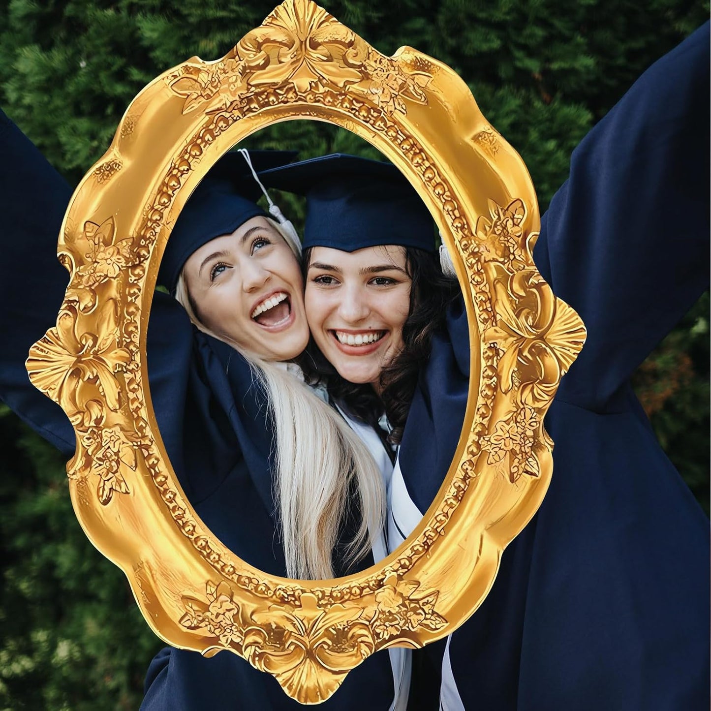 Upgraded 32 x 24 Inch Large Photo Booth Props Picture Frame Vintage Photo Frame Friends Selfie Props for Wedding Mexico Birthday Bachelorette Party Supplies (Round Style)