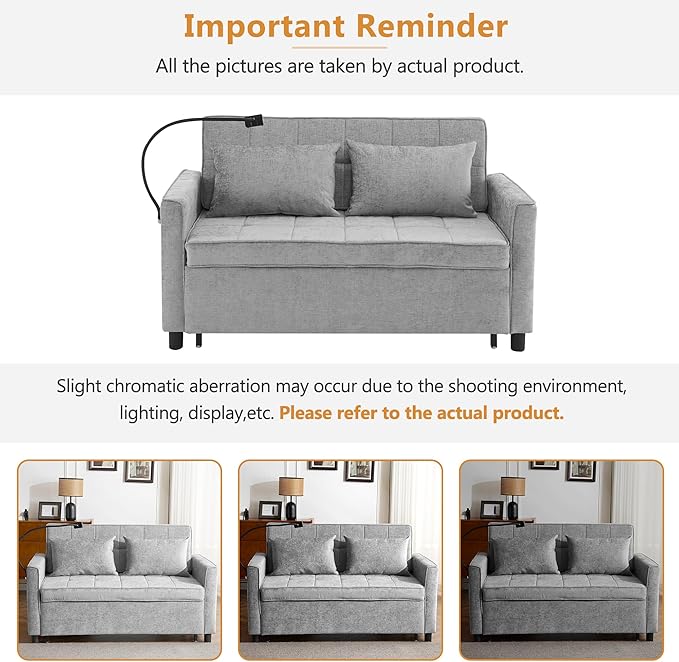 3 in 1 Convertible Sleeper Sofa Bed, 56.9" Small Pull Out Couch Bed - Image 9