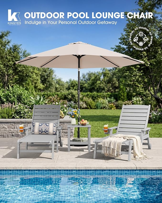 KINGYES HDPE Lounge Chair Outdoor Set of 4, Patio Chaise Lounge Recliner - Image 9